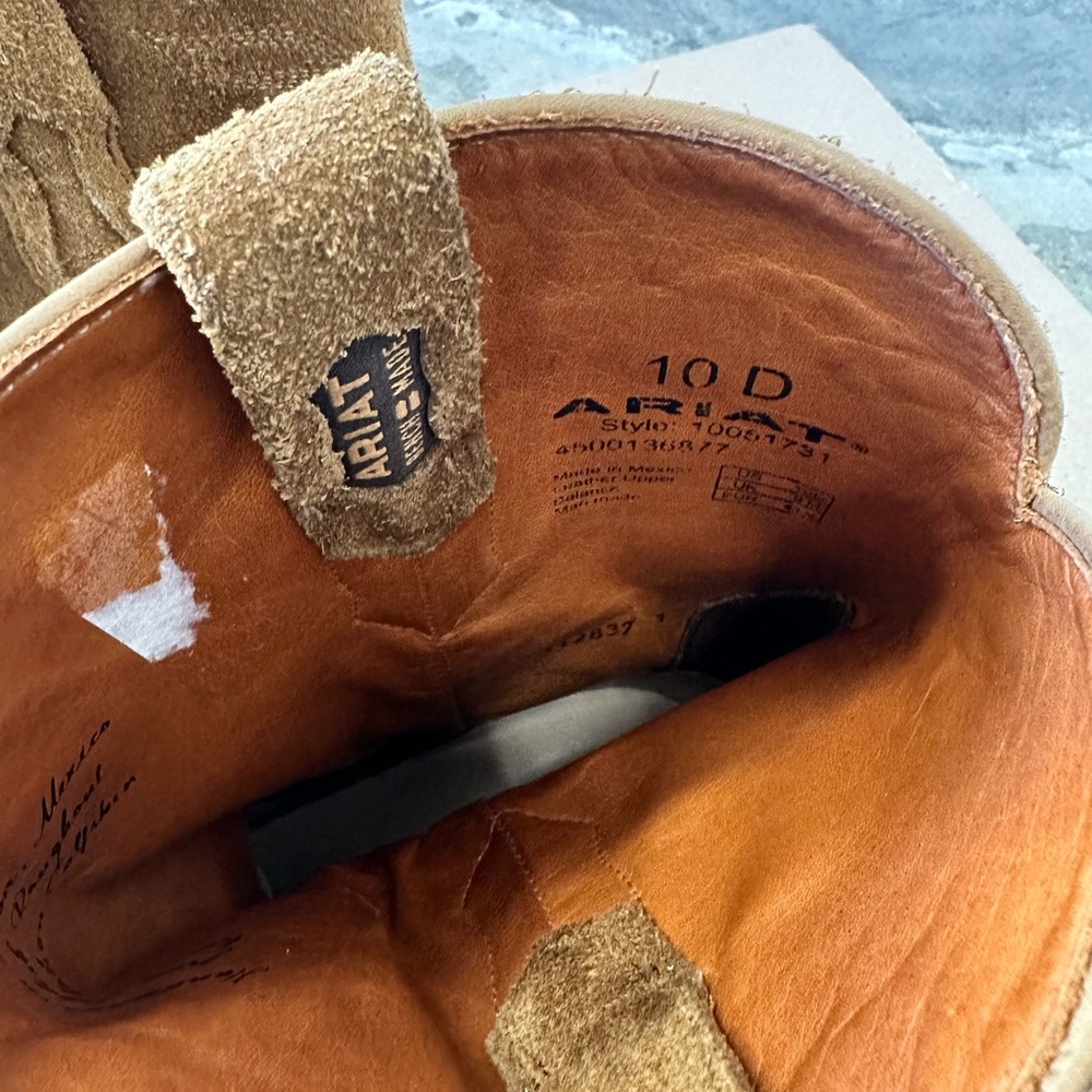 Ariat Men’s Bench Made Clanton Western Boots – Oiled Tan Roughout, Size 10D - Picture 9 of 10